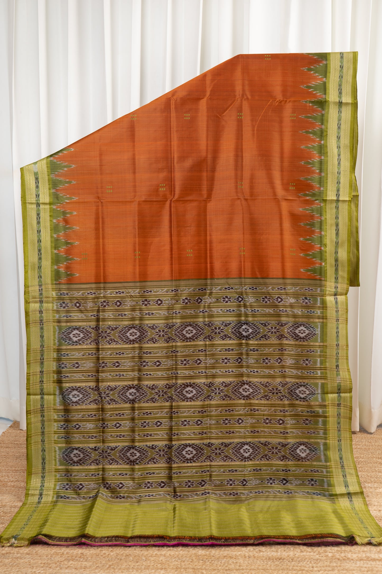 Odisha Ikkat Khandua Pure Silk Saree- Copper Brown