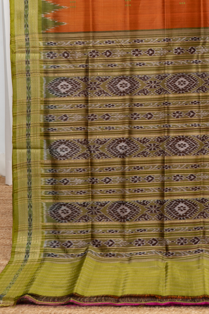 Odisha Ikkat Khandua Pure Silk Saree- Copper Brown