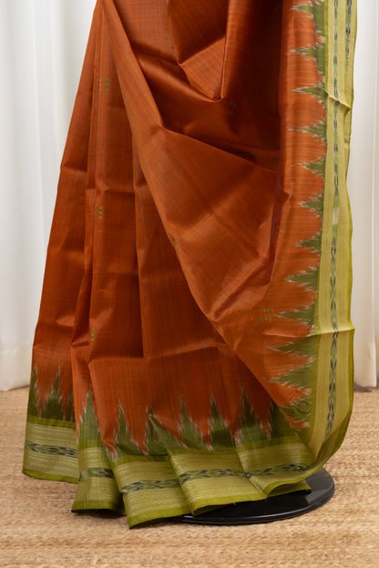 Odisha Ikkat Khandua Pure Silk Saree- Copper Brown