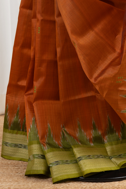 Odisha Ikkat Khandua Pure Silk Saree- Copper Brown