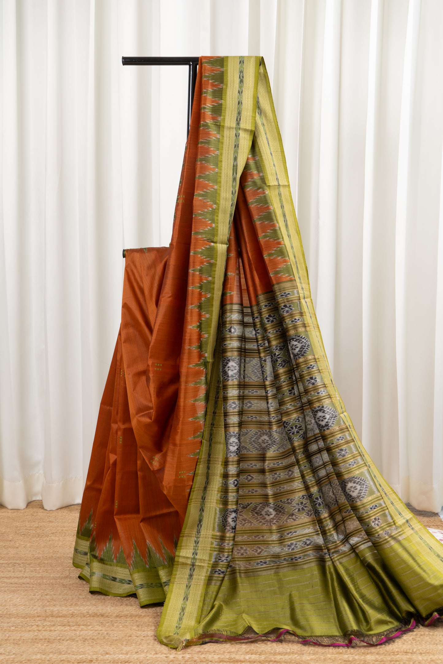 Odisha Ikkat Khandua Pure Silk Saree- Copper Brown