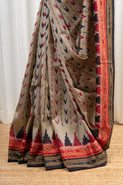 Odisha Ikkat Pure Silk Saree- Antique Gold