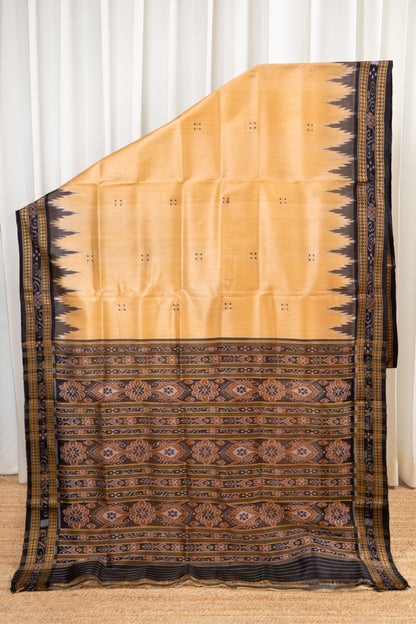 Odisha Ikkat Khandua Pure Silk Saree- Pale Gold and Black