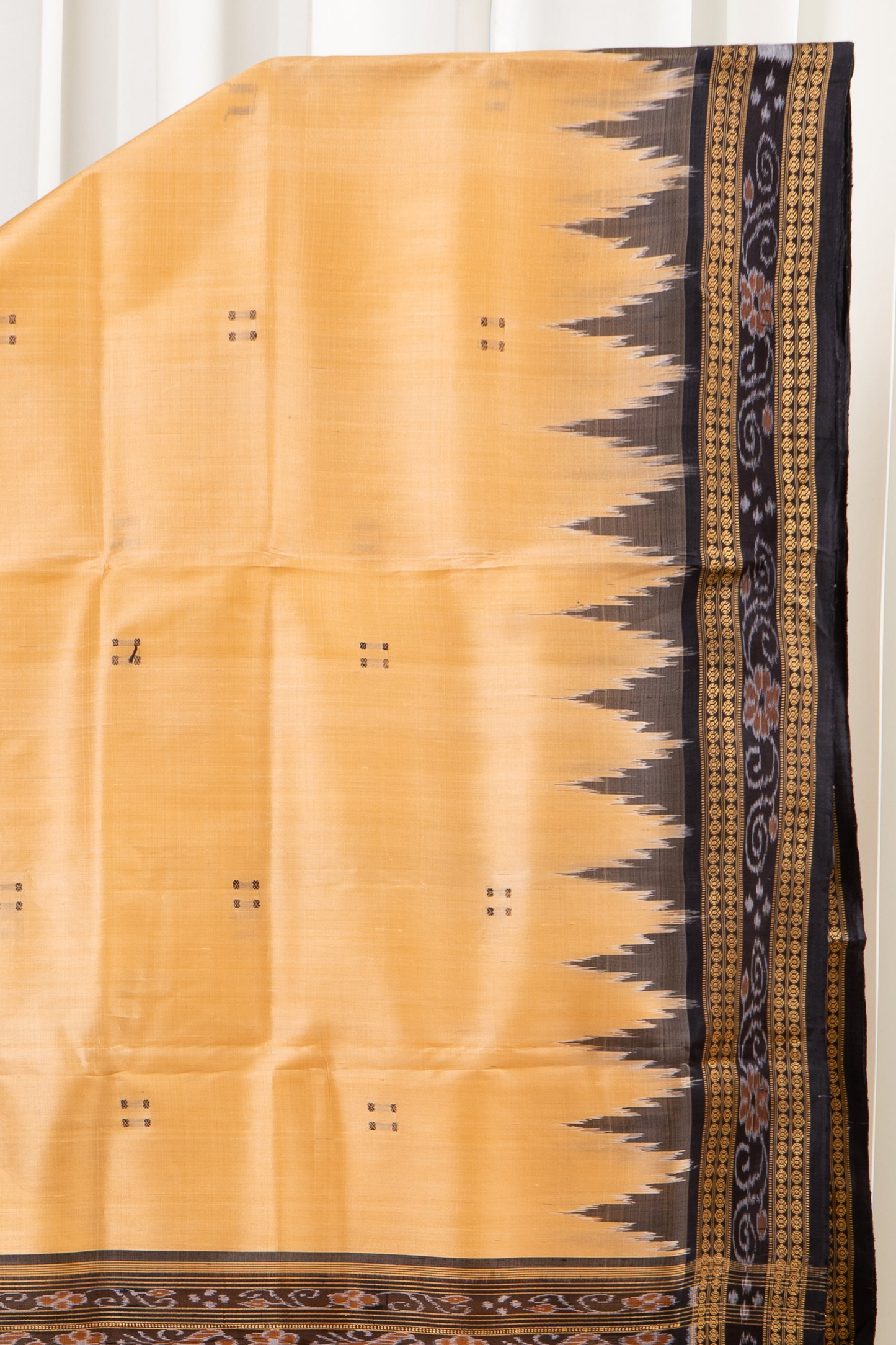 Odisha Ikkat Khandua Pure Silk Saree- Pale Gold and Black