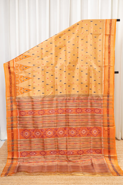 Odisha Ikkat Khandua Pure Silk Saree- Pastel Orange