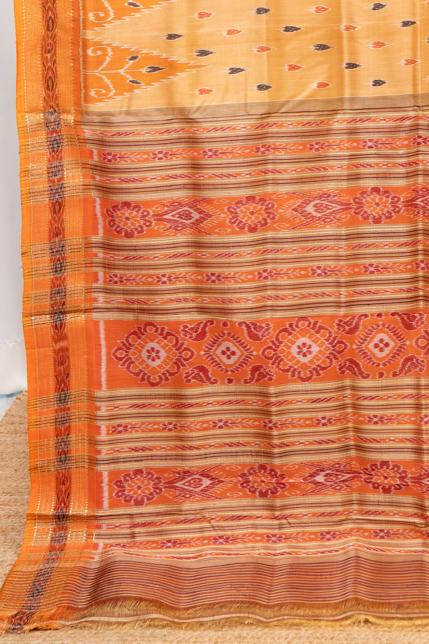 Odisha Ikkat Khandua Pure Silk Saree- Pastel Orange