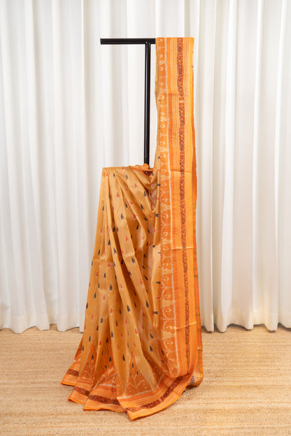 Odisha Ikkat Khandua Pure Silk Saree- Pastel Orange