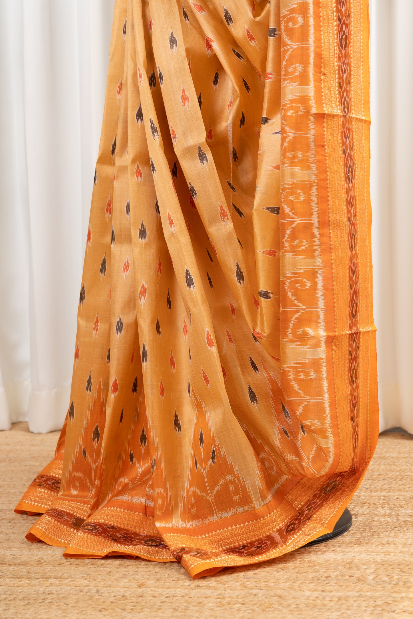 Odisha Ikkat Khandua Pure Silk Saree- Pastel Orange
