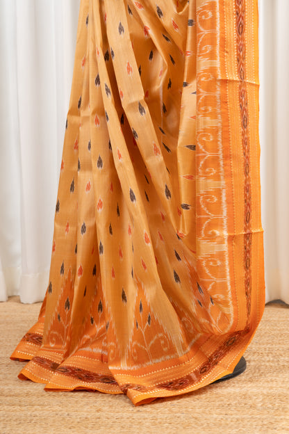 Odisha Ikkat Khandua Pure Silk Saree- Pastel Orange
