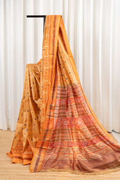 Odisha Ikkat Khandua Pure Silk Saree- Pastel Orange