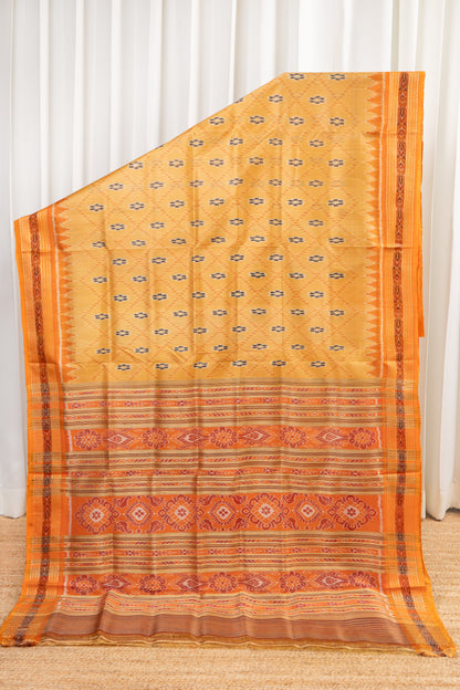 Odisha Ikkat Khandua Pure Silk Saree- Pastel Orange