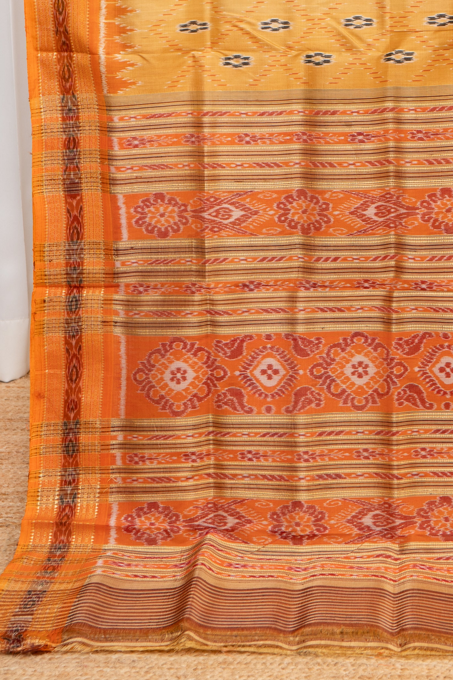 Odisha Ikkat Khandua Pure Silk Saree- Pastel Orange