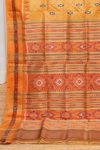 Odisha Ikkat Khandua Pure Silk Saree- Pastel Orange