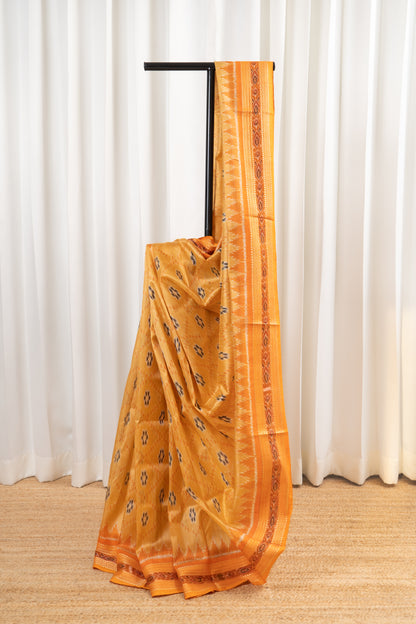 Odisha Ikkat Khandua Pure Silk Saree- Pastel Orange