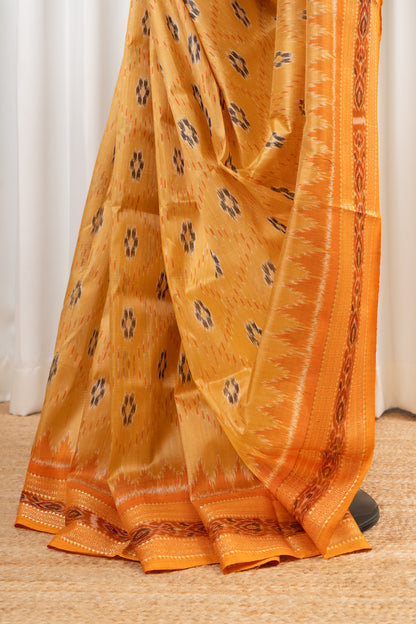 Odisha Ikkat Khandua Pure Silk Saree- Pastel Orange