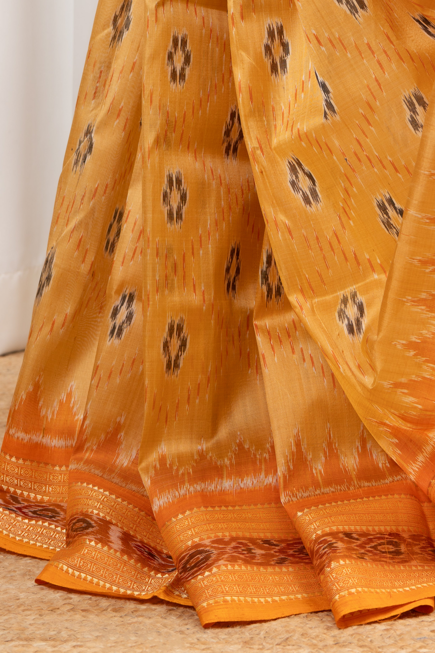 Odisha Ikkat Khandua Pure Silk Saree- Pastel Orange