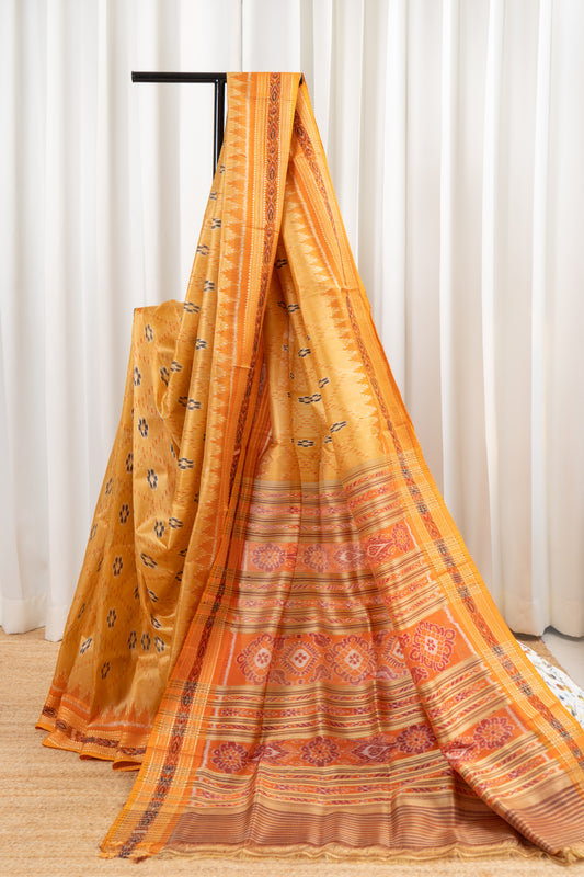 Odisha Ikkat Khandua Pure Silk Saree- Pastel Orange