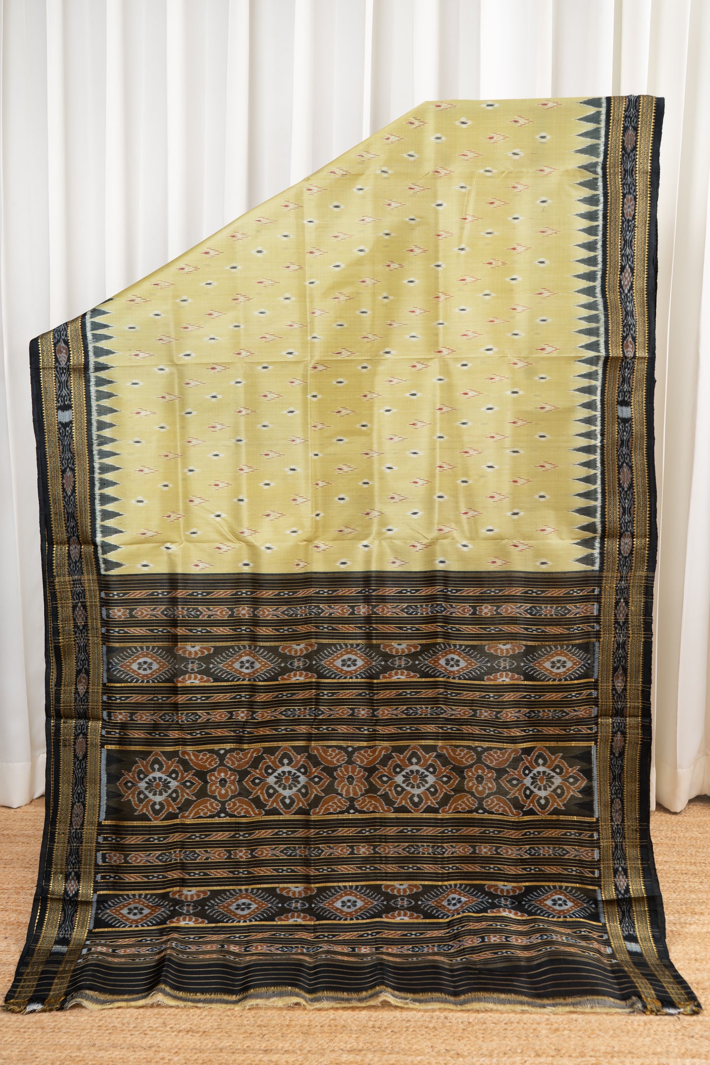 Odisha Ikkat Khandua Silk Saree - Mayura Chandrika- Deep Beige