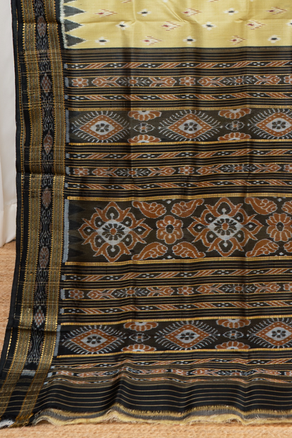 Odisha Ikkat Khandua Silk Saree - Mayura Chandrika- Deep Beige