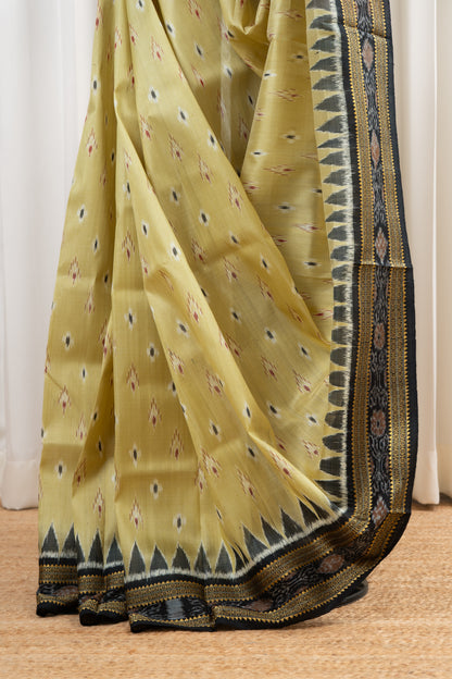 Odisha Ikkat Khandua Silk Saree - Mayura Chandrika- Deep Beige