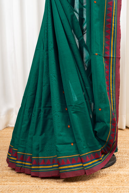 Exclusive Dongria Cotton Saree - Rama Green