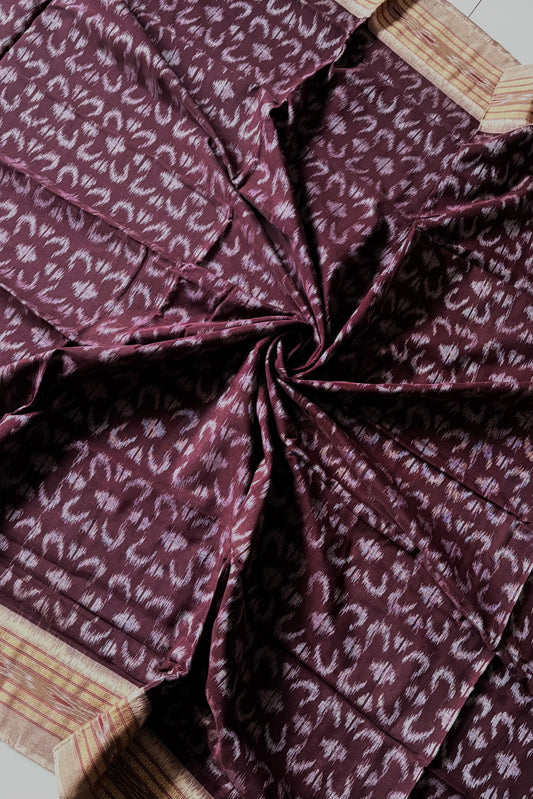 Nuapatna Ikkat Khandua Cotton Saree - Coffee