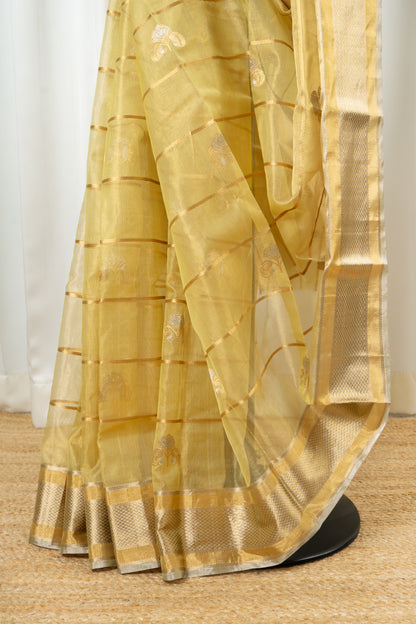 Chanderi Katan Tissue Silk Saree - Pastel lime