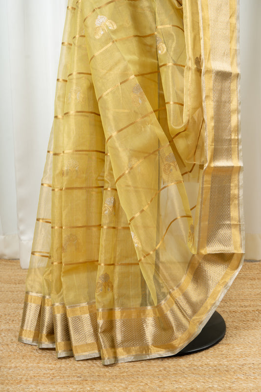 Chanderi Katan Tissue Silk Saree - Pastel lime