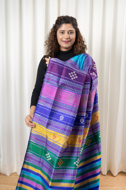Exclusive Double Pallu Berhampuri Pure Silk Patta Saree - Pink & Purple