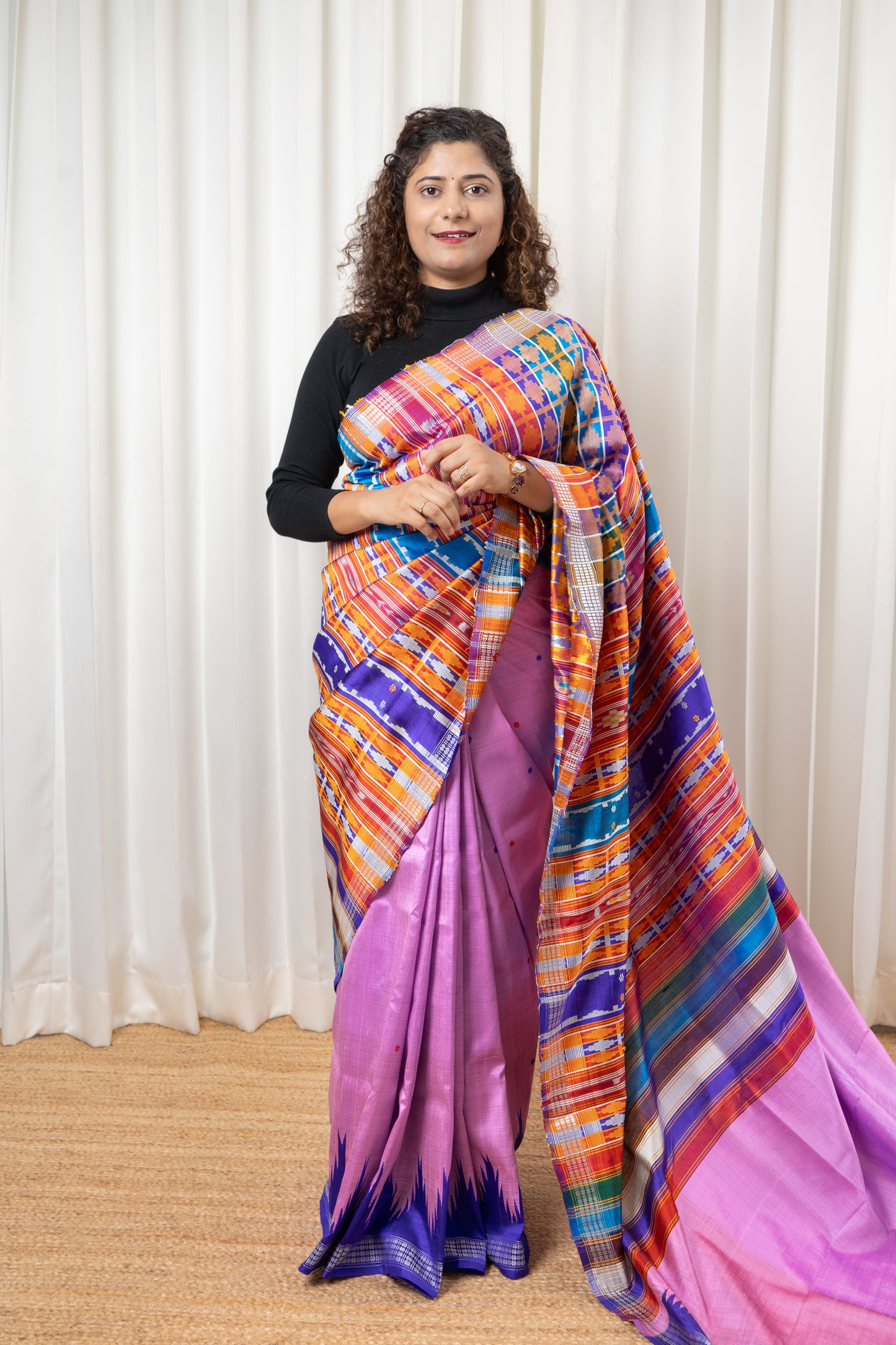 Exclusive Ganga Jamuna Border Double Pallu Berhampuri Pure Silk Patta Saree - Pink