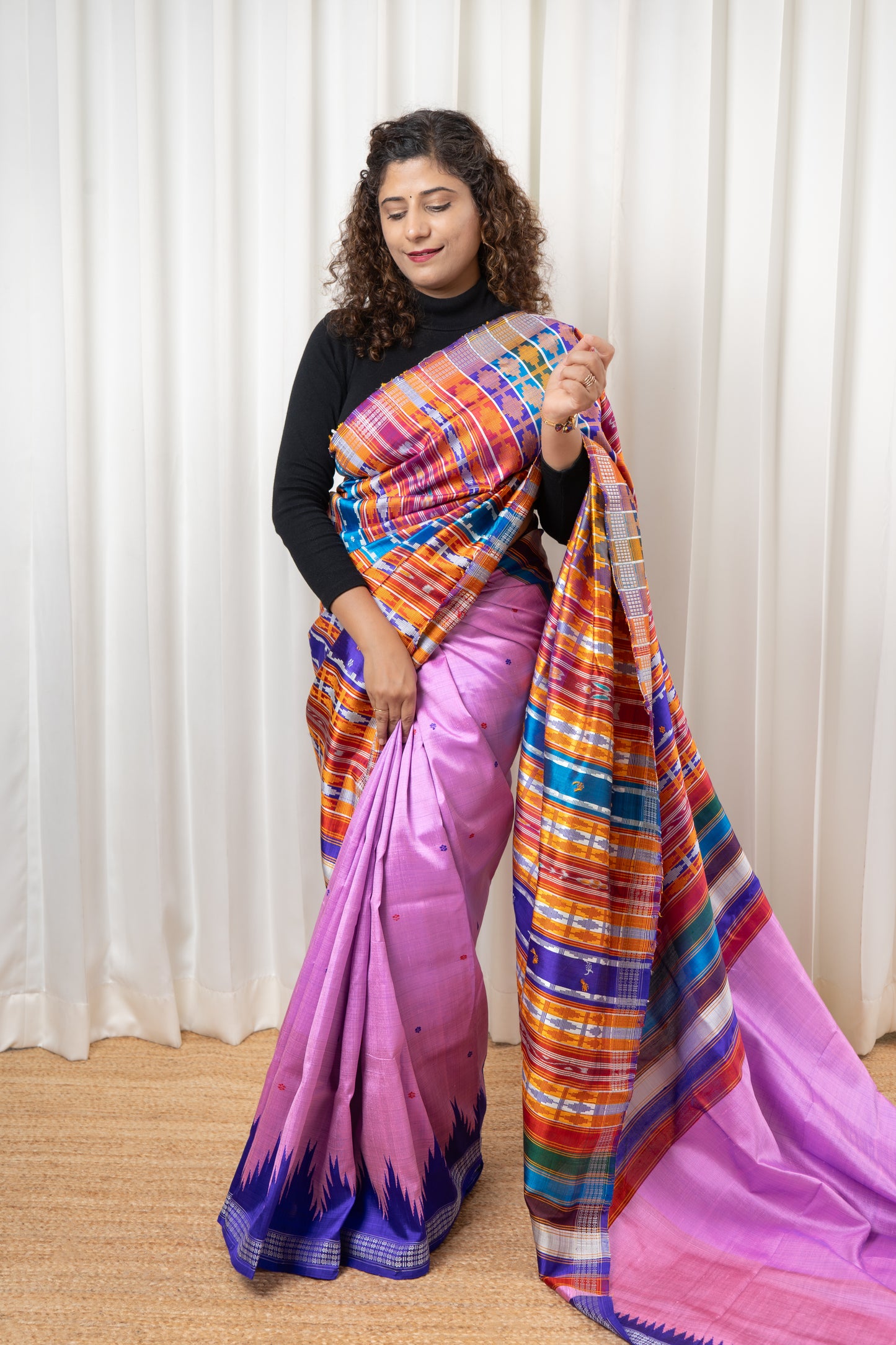 Exclusive Ganga Jamuna Border Double Pallu Berhampuri Pure Silk Patta Saree - Pink
