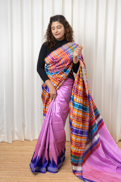 Exclusive Ganga Jamuna Border Double Pallu Berhampuri Pure Silk Patta Saree - Pink