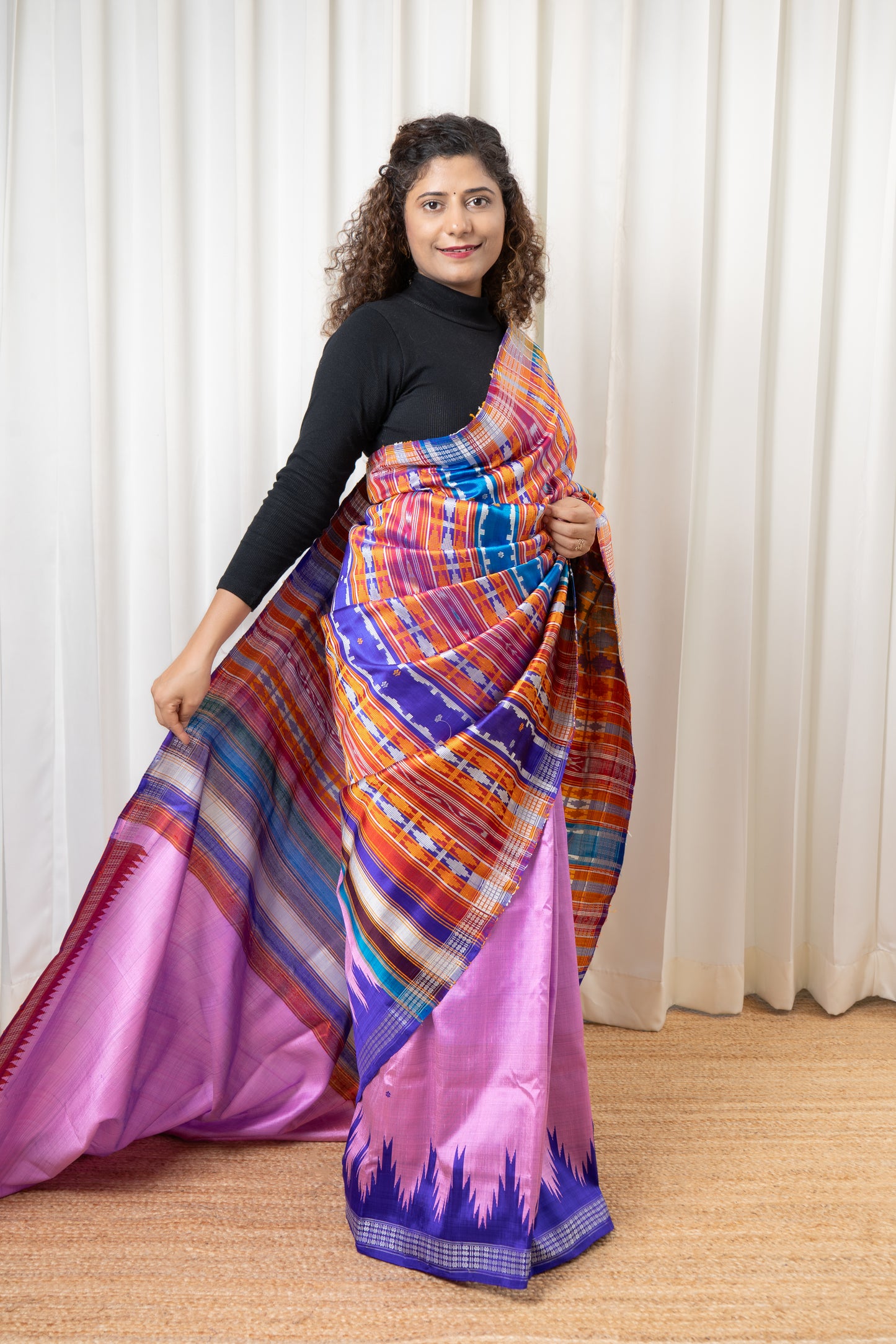 Exclusive Ganga Jamuna Border Double Pallu Berhampuri Pure Silk Patta Saree - Pink