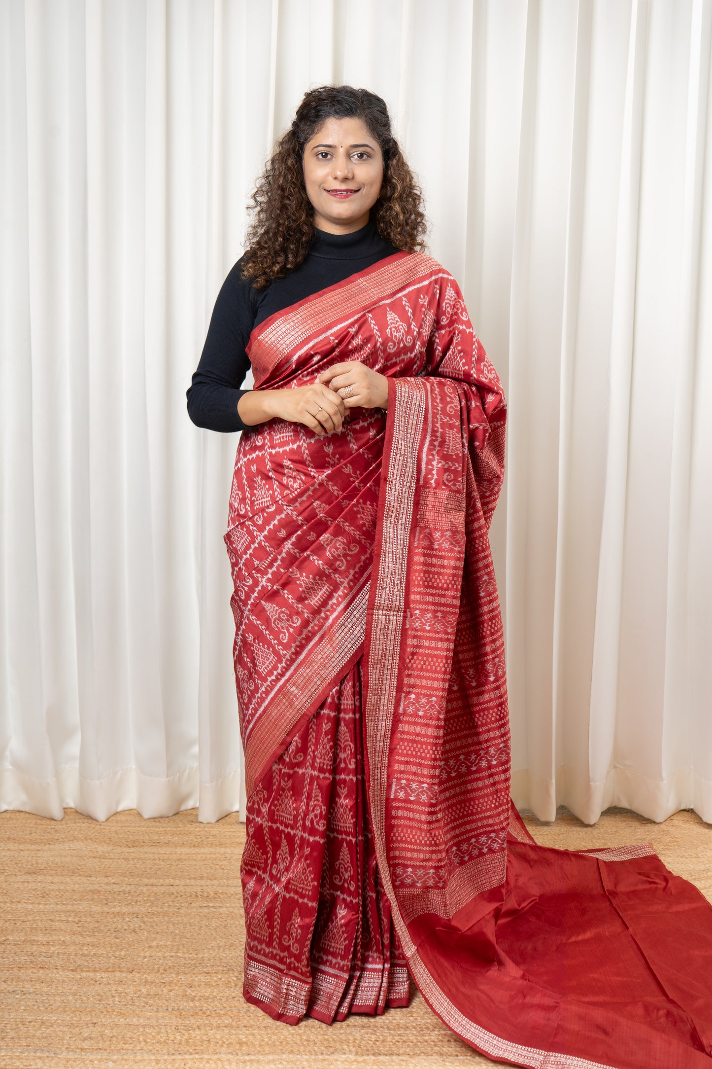 Natural Dye Sambalpuri Silk Saree – Manjistha Red