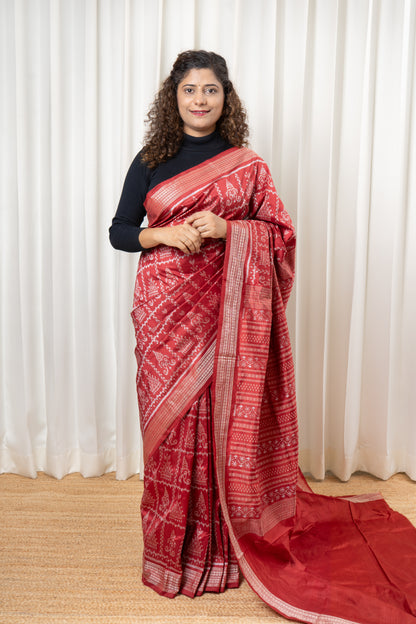 Natural Dye Sambalpuri Silk Saree – Manjistha Red