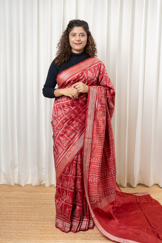 Natural Dye Sambalpuri Silk Saree – Manjistha Red