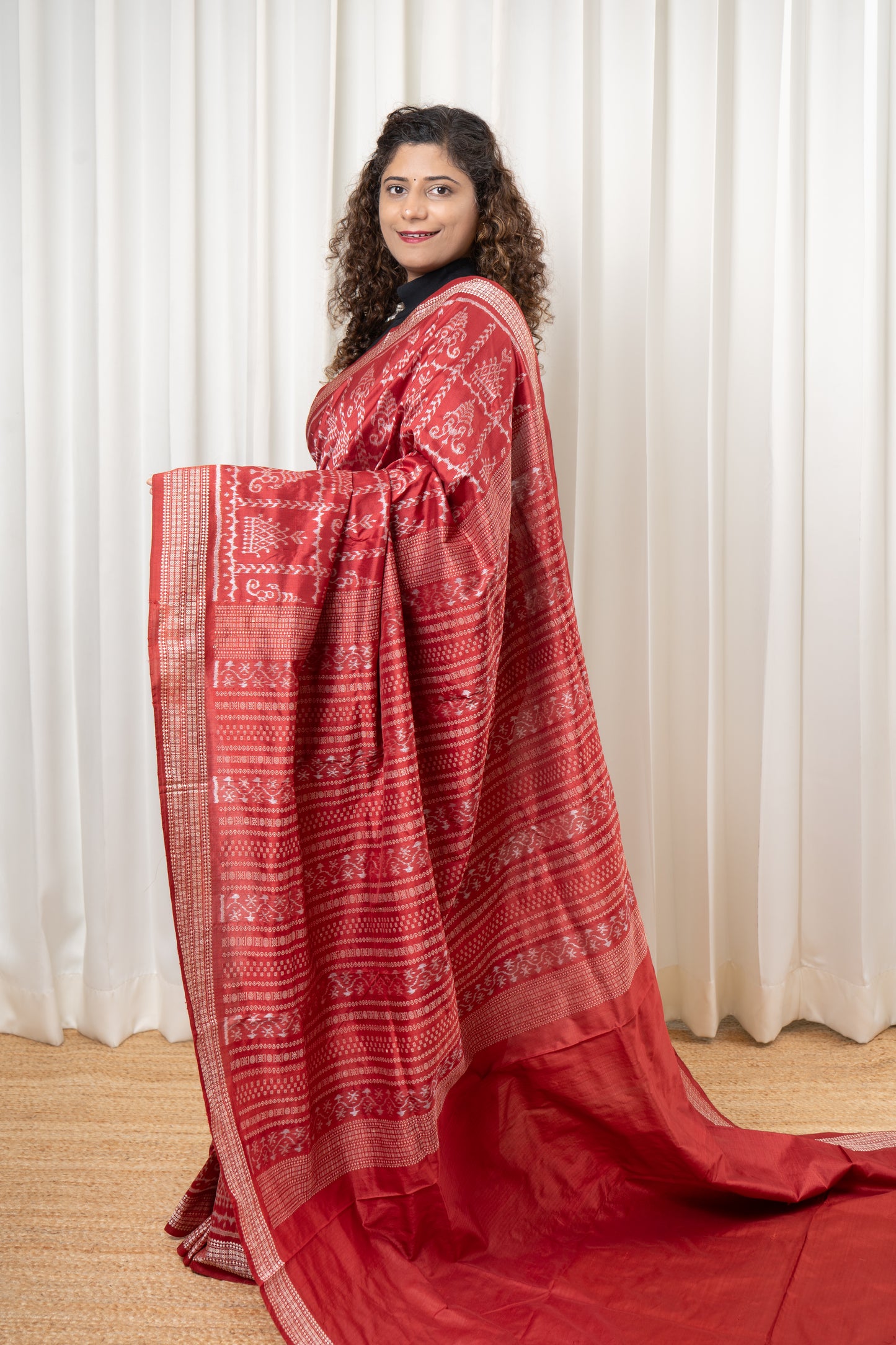Natural Dye Sambalpuri Silk Saree – Manjistha Red