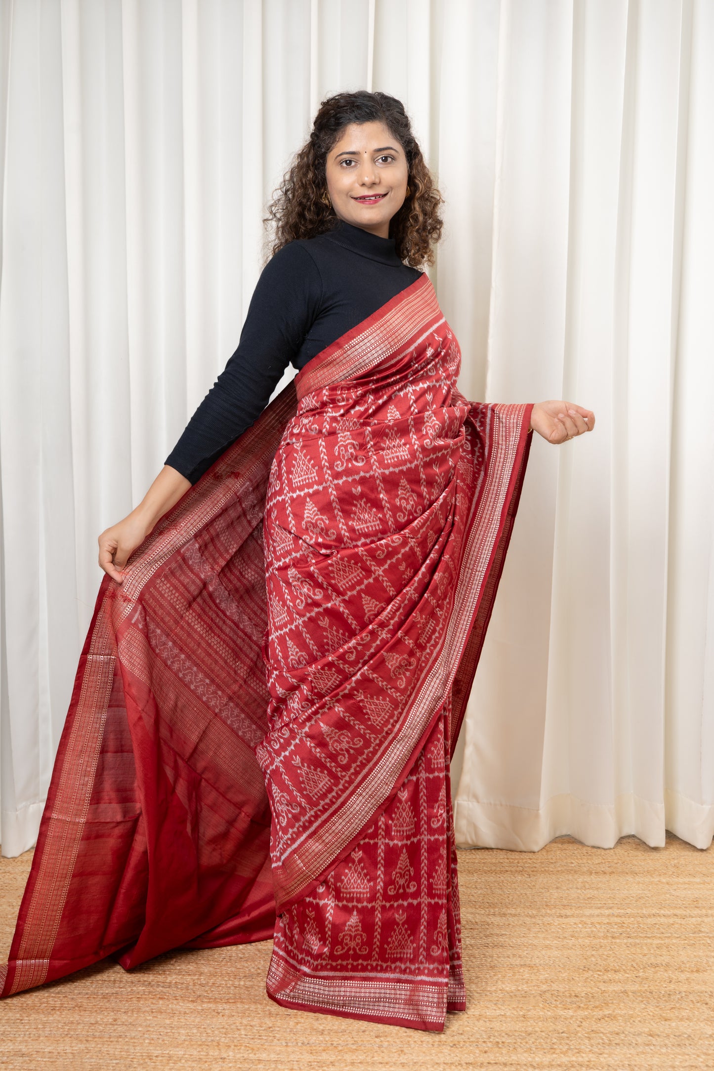 Natural Dye Sambalpuri Silk Saree – Manjistha Red