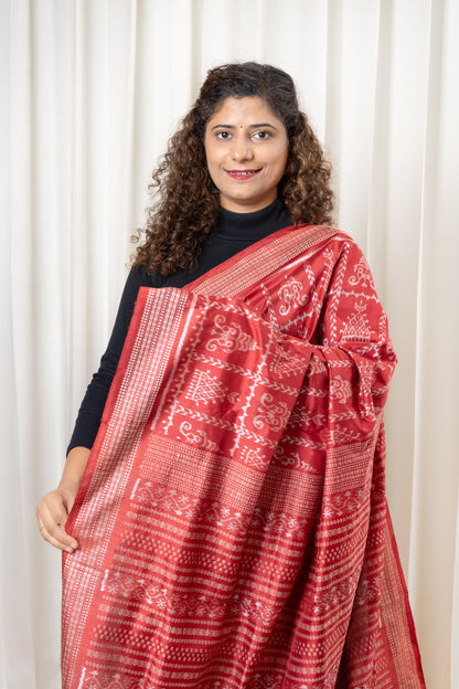 Natural Dye Sambalpuri Silk Saree – Manjistha Red