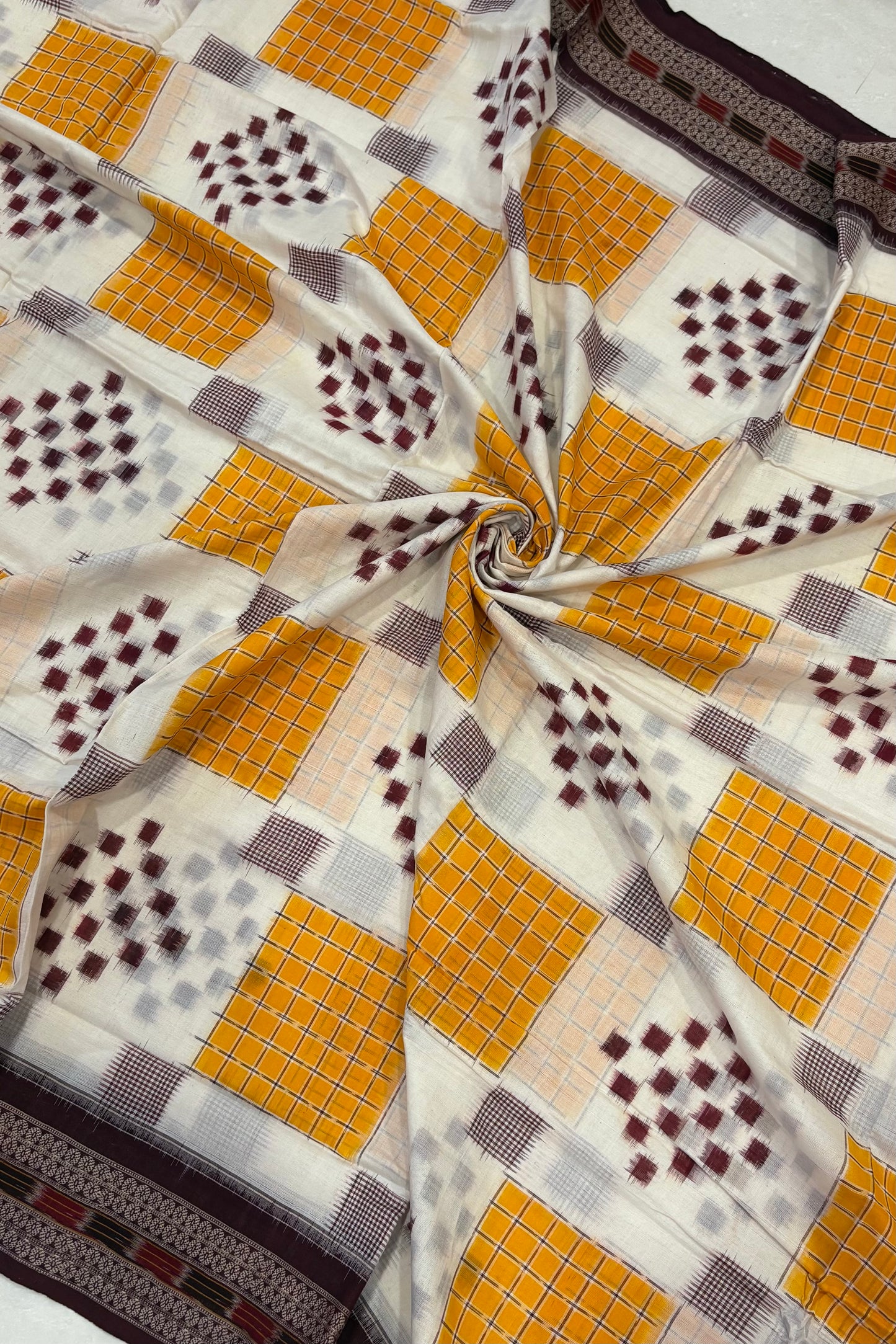 Exclusive Sambalpuri Pure Cotton Saree - Creamy White