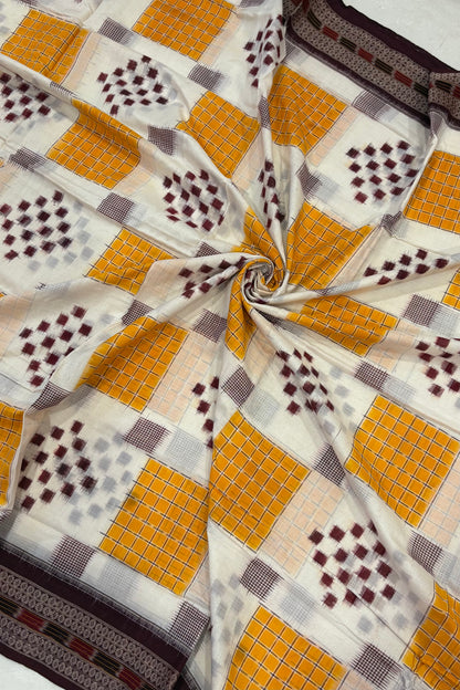 Exclusive Sambalpuri Pure Cotton Saree - Creamy White