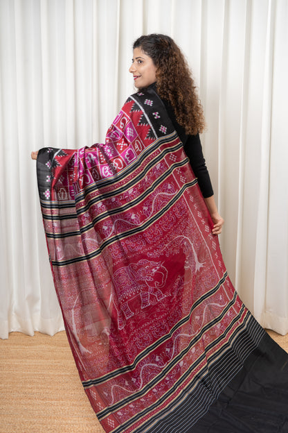 Exclusive Ikkat Pure Silk Saree-  Odia Varnamala With Airabat Palla