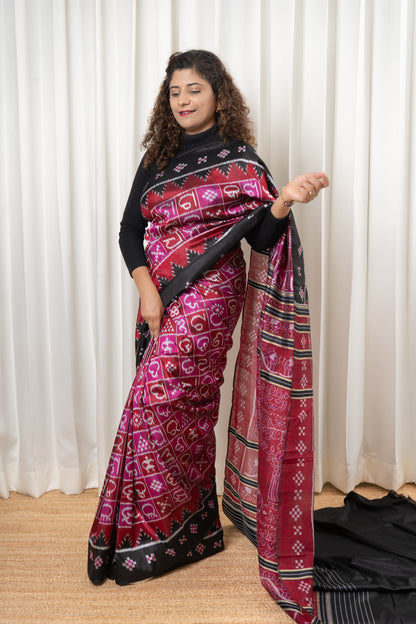 Exclusive Ikkat Pure Silk Saree-  Odia Varnamala With Airabat Palla