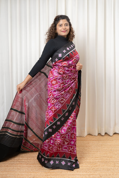 Exclusive Ikkat Pure Silk Saree-  Odia Varnamala With Airabat Palla