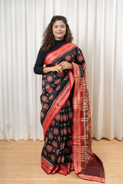 Exclusive Odisha Ikkat Pure Silk Saree-Black