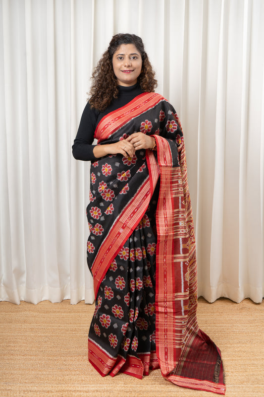 Exclusive Odisha Ikkat Pure Silk Saree-Black