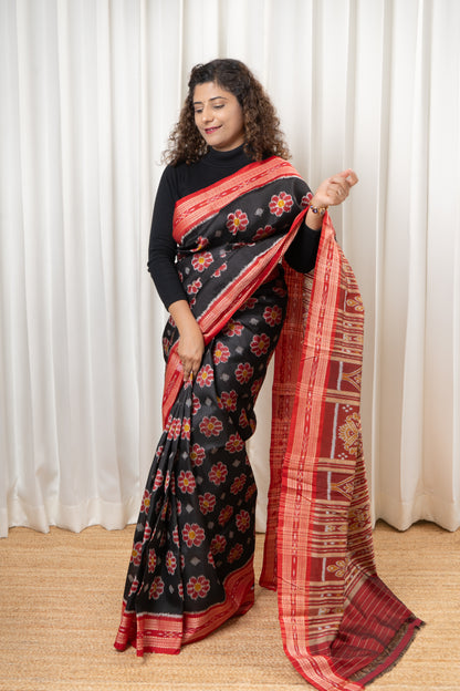 Exclusive Odisha Ikkat Pure Silk Saree-Black