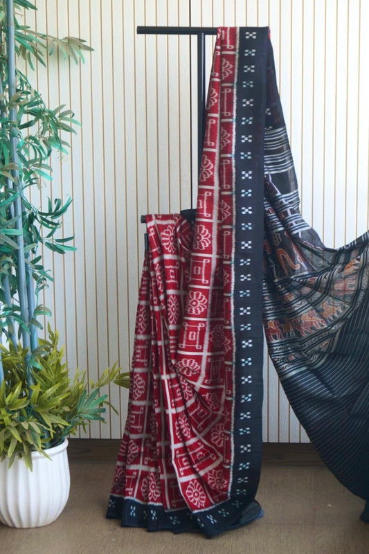 Exclusive Odisha Ikkat Khandua Pure Silk Saree- Red