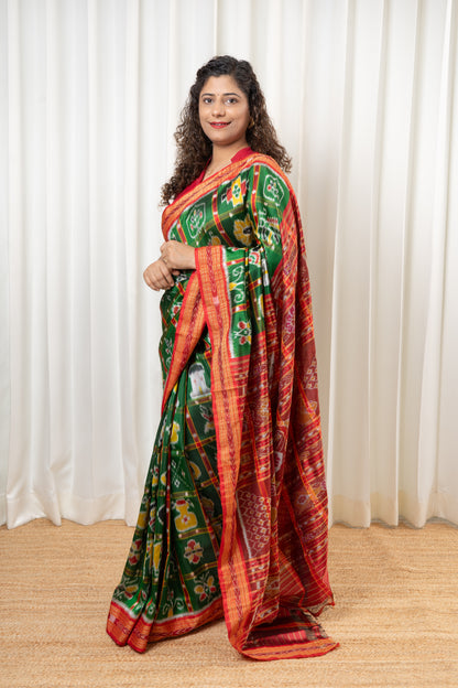 Nabakothi Khandua Silk Saree: Green