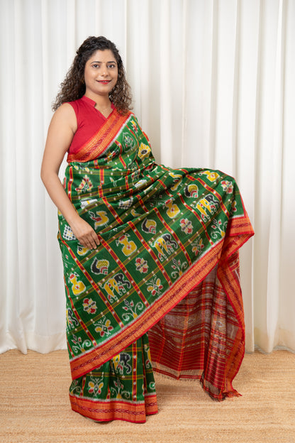 Nabakothi Khandua Silk Saree: Green